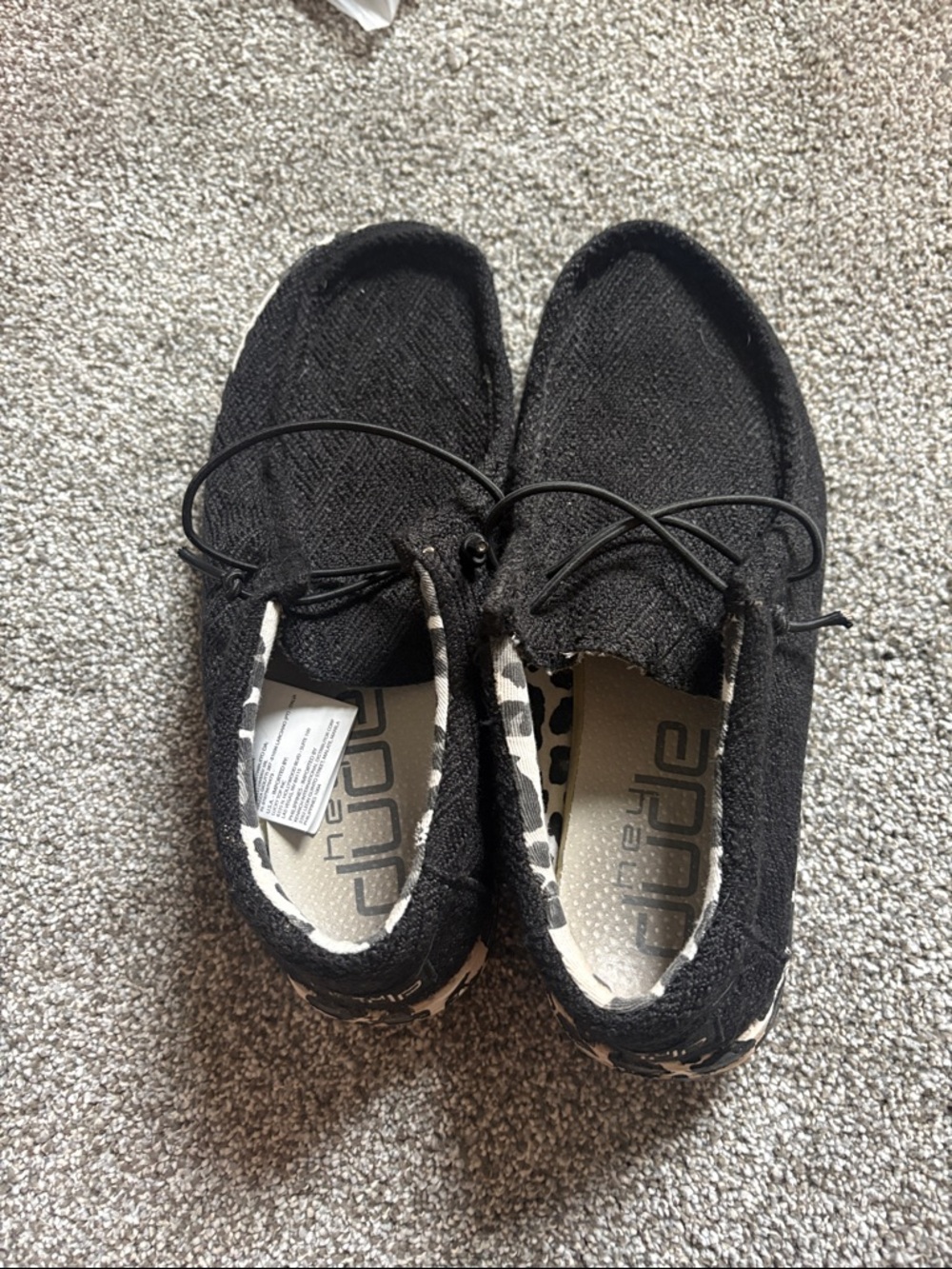 Hey Dude Black Slip-On Shoes with Leopard Trim